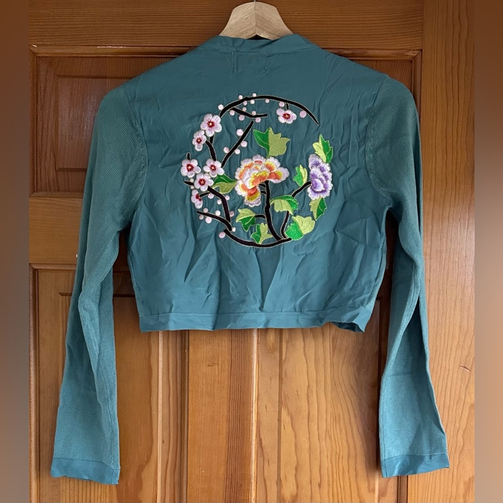 Avoca Knit/Silk Embroidered Shrug Sweater